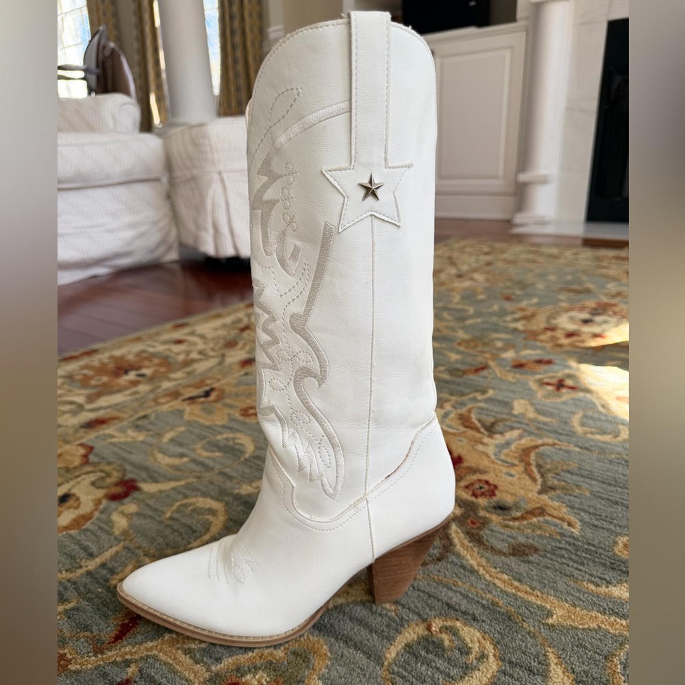 Mi.iM white Western Cowgirl Boots 8.5 Coastal Cowgirl Festival Boho - Picture 3 of 16